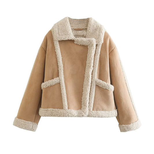 Women Cotton Coat Lamb Wool Fleece Stitching Double-Sided