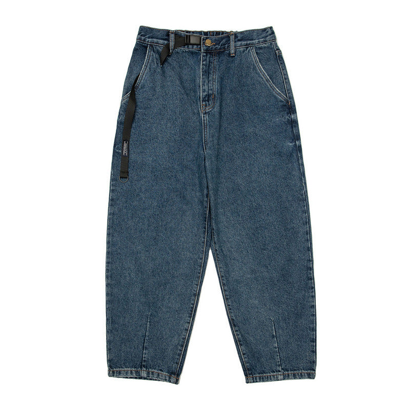 Men Jeans Straight Cargo Jeans Men's Loose Casual Denim Trousers