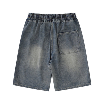 Men Shorts Five-Pointed Star Printed Denim Shorts Loose