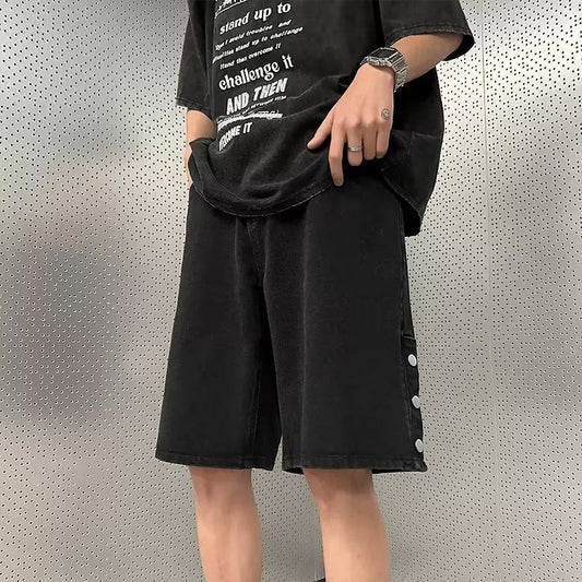 Men Jeans Breasted Slit Denim Shorts Summer Distressed Retro plus Size Pants