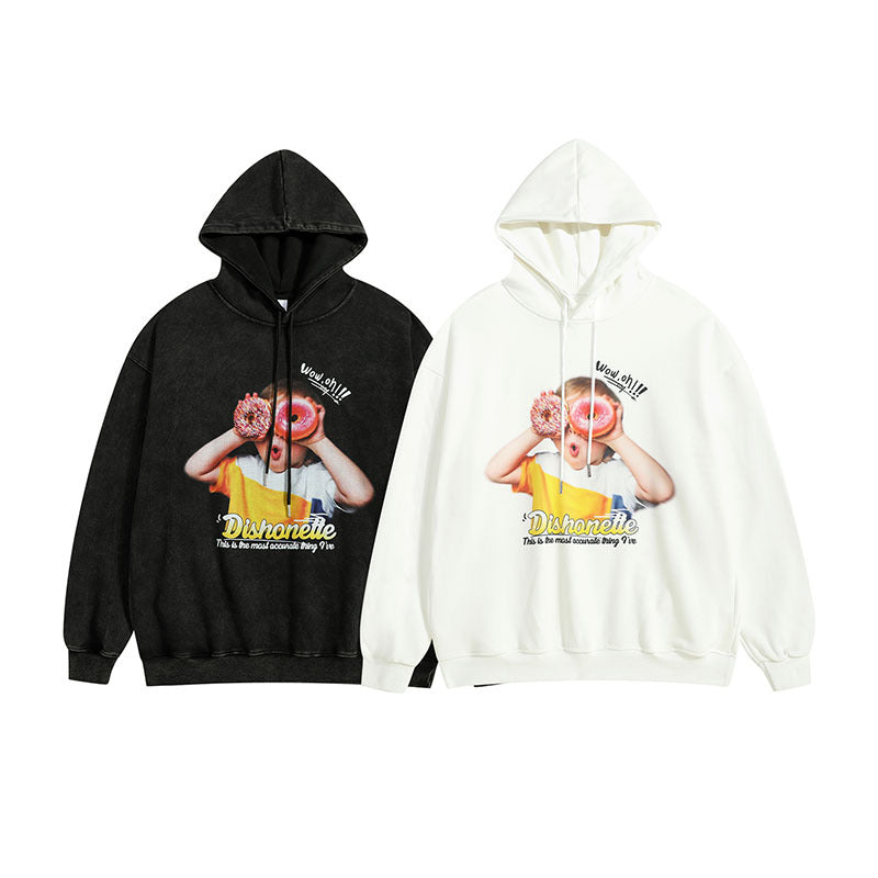 Men Hoodie Retro Fun Portrait Printing Couple Hooded Sweater Oversize