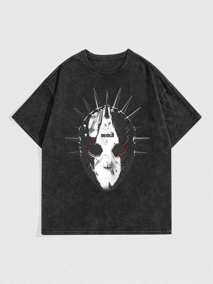 ROMWE Goth Men Mask Print Round Neck Short Sleeve T-Shirt