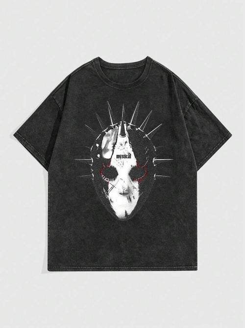 ROMWE Goth Men Mask Print Round Neck Short Sleeve T-Shirt