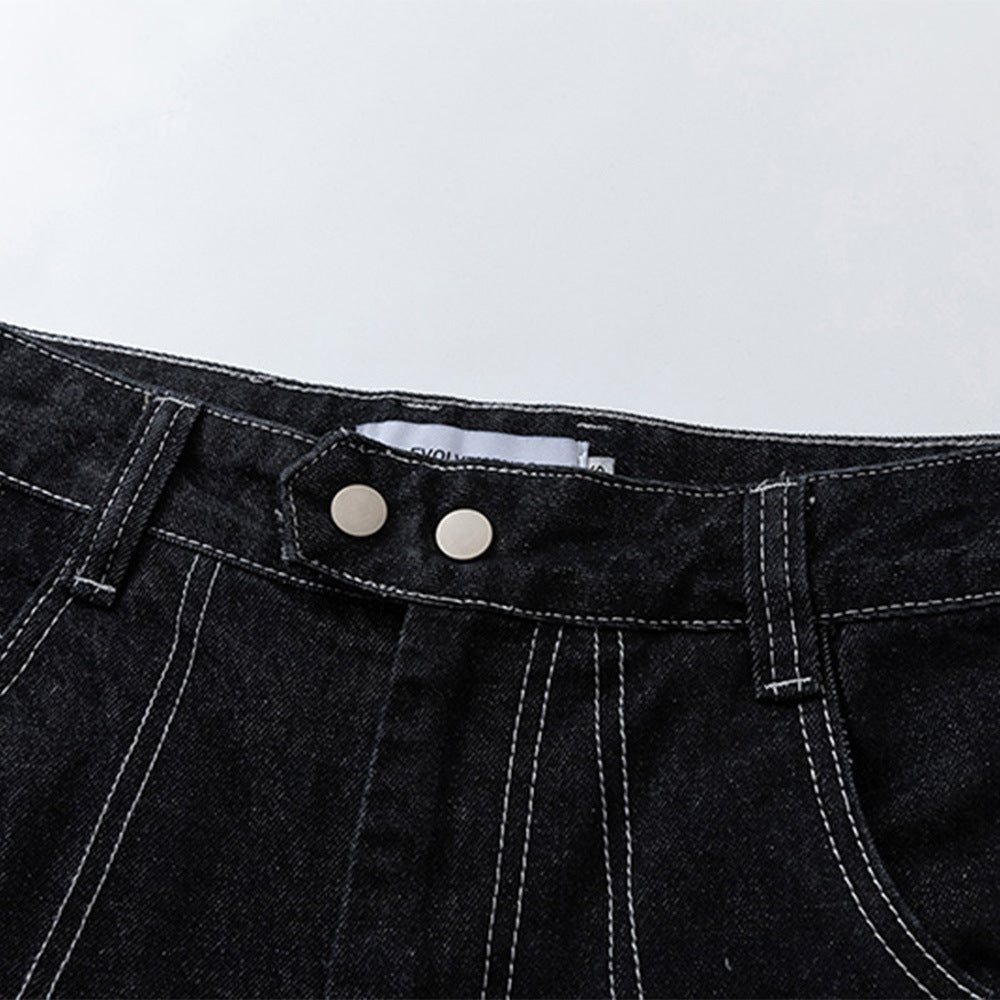 Men Jeans Stitching Zipper Slit
