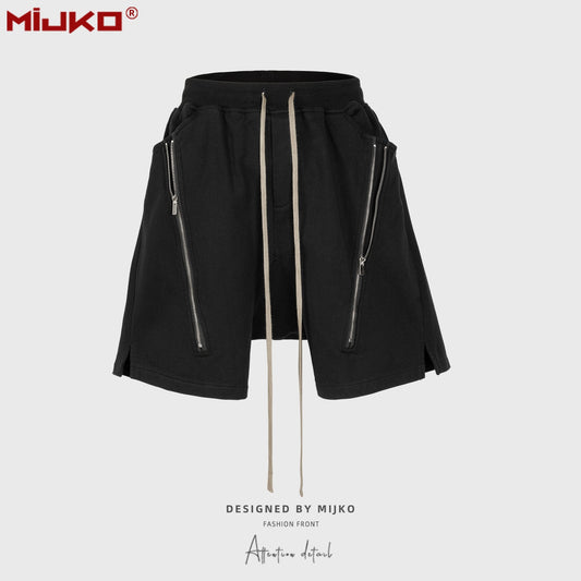 MIJKO Men Shorts Casual Pants Double Zipper Split Shorts