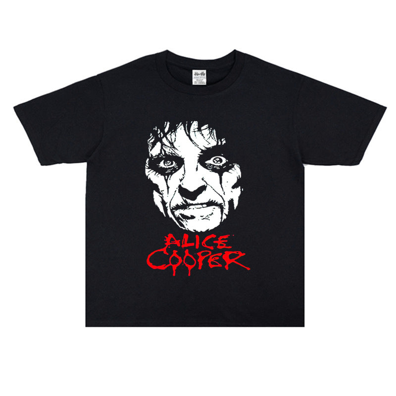 Rock Star T Shirt Alice Cooper Rock Band Printed T-shirt Short Sleeve Loose Cotton