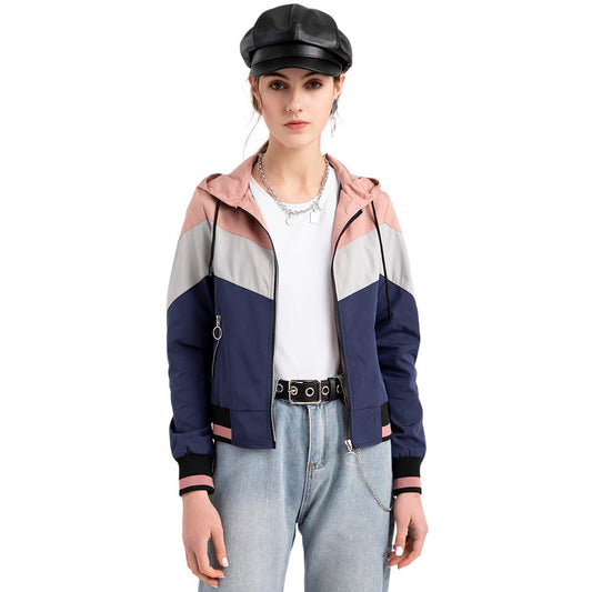 Women Trench Coat Women's Thin Trench Coat Women's Spring and Autumn Hooded Jacket Women's Outdoor Raincoat Color Matching Drawstring Coat