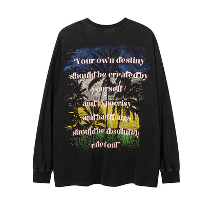 Men Long Sleeve T-Shirt Hawaiian Coconut Tree Pattern