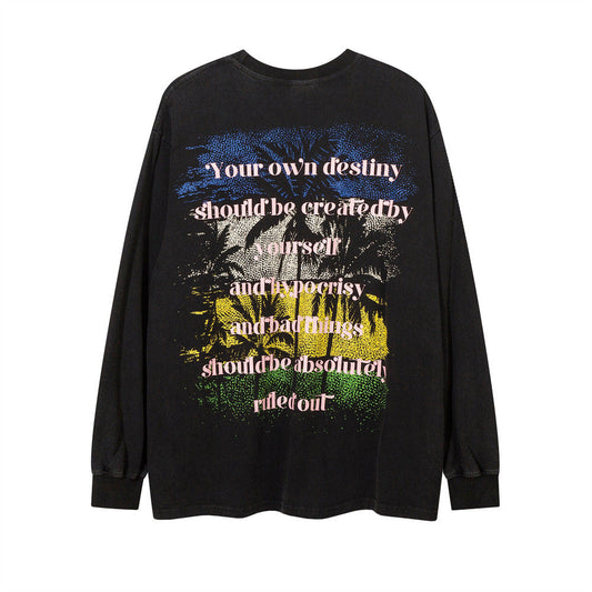 Men Long Sleeve T-Shirt Hawaiian Coconut Tree Pattern
