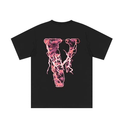 Vlone T Shirts Lightning Portrait English Large V Loose Short Sleeve T-shirt Men and Women High Street Half Sleeve