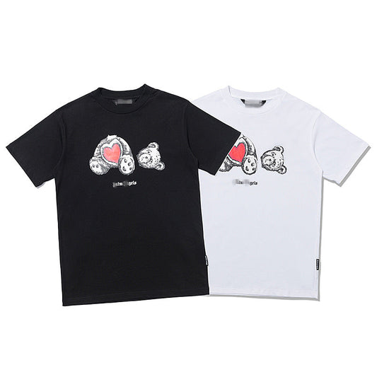 Palm Angle T Shirts Red Heart Broken Bear Pattern