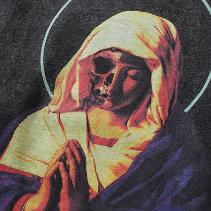 Men Long Sleeve T-shirt Depressed Skull Nun Printed Washed Old