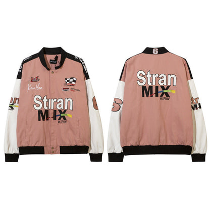 Women Jackets Vintage Racing Suit Baseball Uniform Motorcycle Jacket