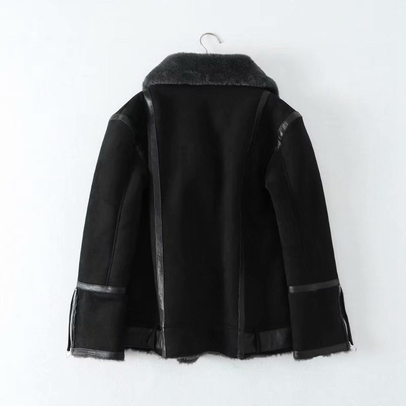 Women Cotton Coat Double-Sided Fur Suede Fabric Jacket