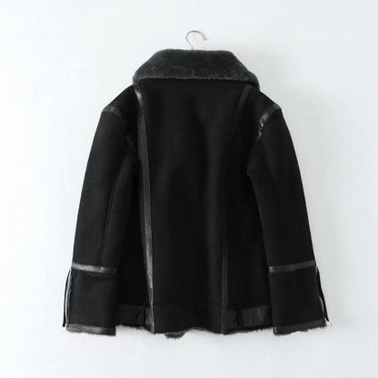 Women Cotton Coat Double-Sided Fur Suede Fabric Jacket
