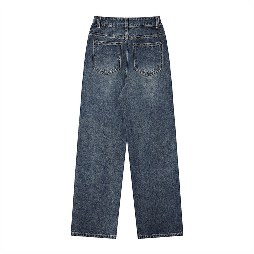 Women Pants Ripped Jeans Loose Straight Wide Leg Pants Trousers
