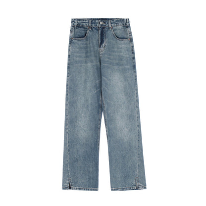 Men Jeans Solid Color Loose Distressed Wide Leg Leisure