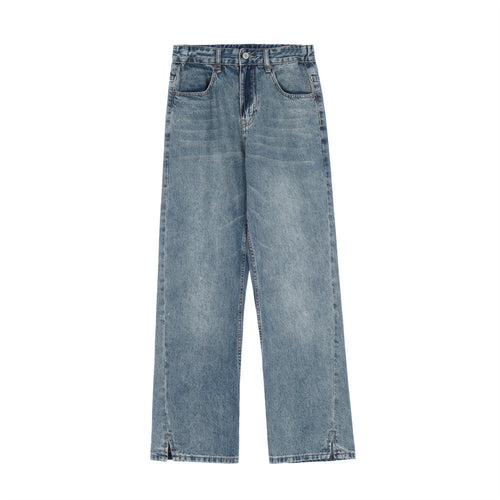 Men Jeans Solid Color Loose Distressed Wide Leg Leisure