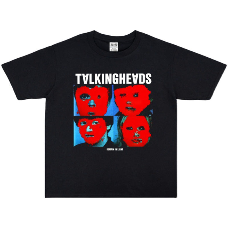 Rock Star T Shirt Talking Heads Band Washed Distressed T-shirt Loose Men's and Women's Same Style Short Sleeve