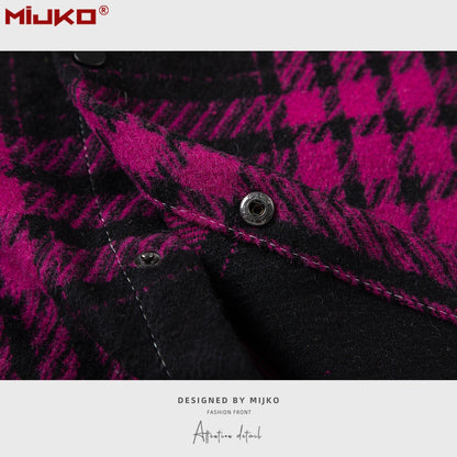 MIJKO Mens Jacket Loose Checked Jacket
