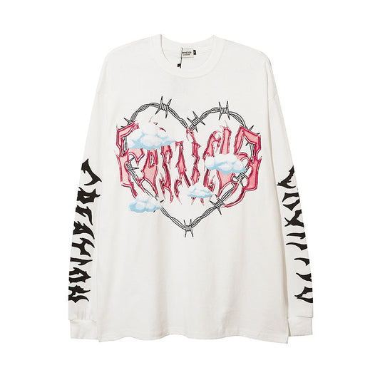 Men Long Sleeve T-shirt Heart Printing Optional Fleece