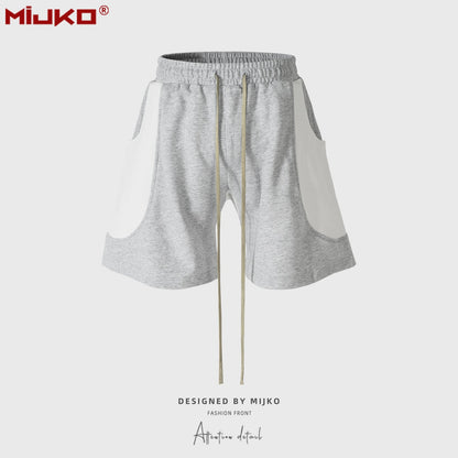 MIJKO Mens Shorts Spliced Side Large Pockets Shorts