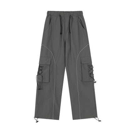 Men Sweatpants Multi-Pocket Cargo Pants Men's Casual Loose Wide-Leg Straight Trousers