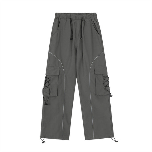 Men Sweatpants Multi-Pocket Cargo Pants Men's Casual Loose Wide-Leg Straight Trousers