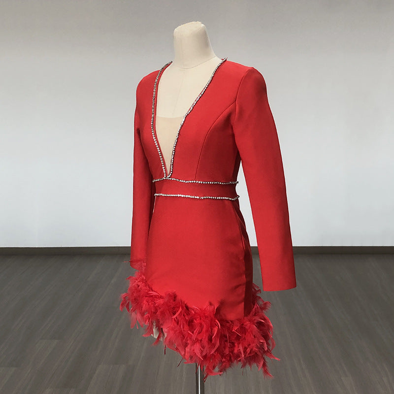 Women's Evening Dress Bandage One-Piece Dress Long Sleeve Short Dress