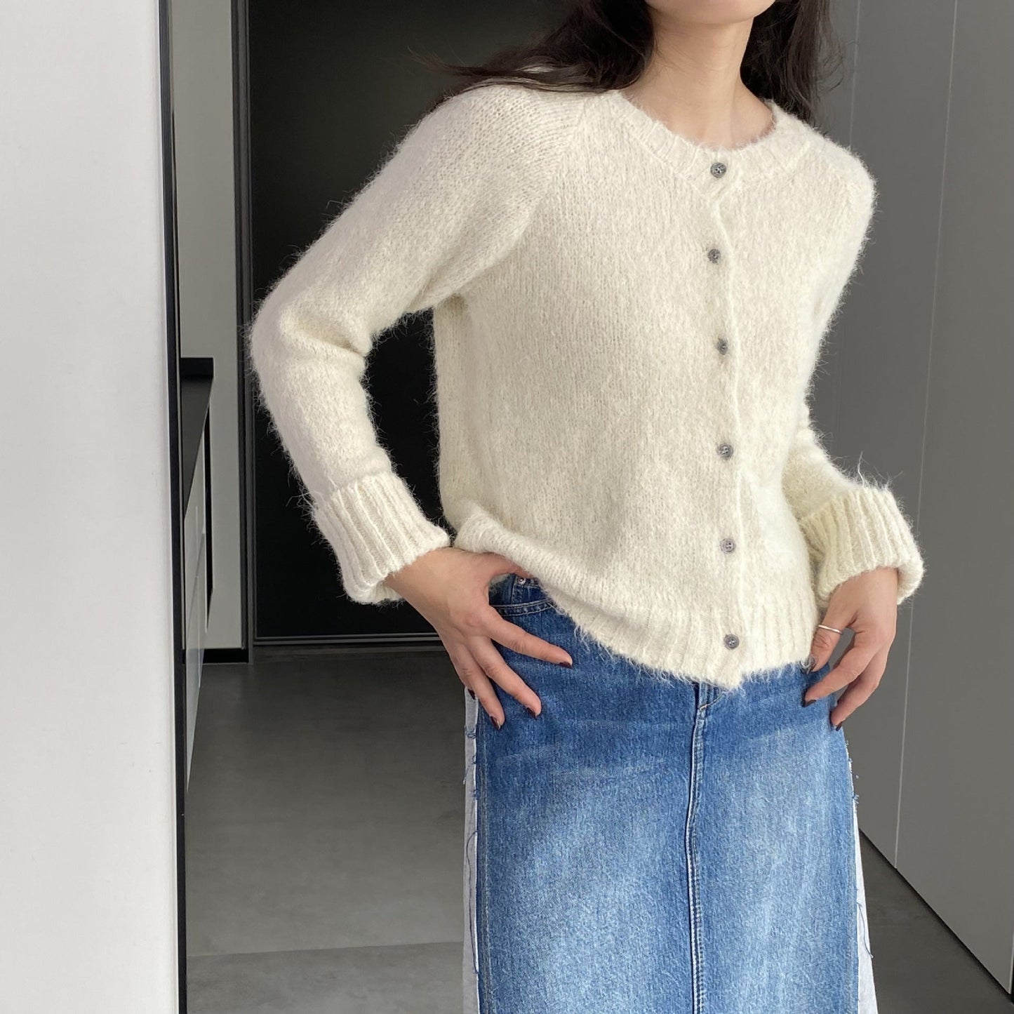 Women Cardigan Sweater Spring Alpaca Fleece/Fiber Cardigan Jacket Long-Sleeved round Neck Sweater Cardigan D2366