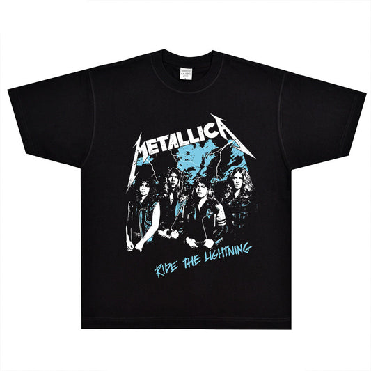 Rock Star T Shirt Metallica Rock Metal Band T-shirt Retro Street Loose Trendy Vintage Short Sleeve
