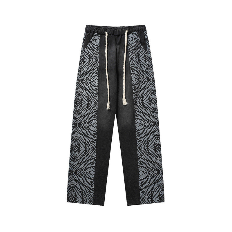Cargo Pants Retro Patchwork Tiger Pattern Loose