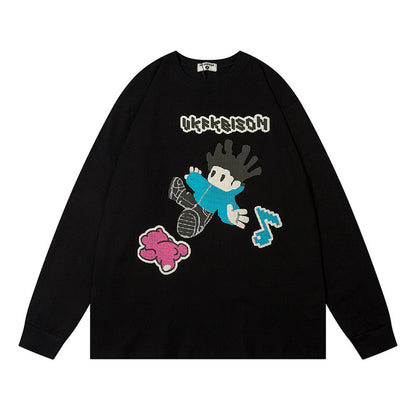 Men Long Sleeve T-Shirt Fun Cartoon Printed Cotton