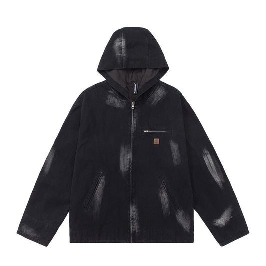 Men Jacket Coat Spring and Autumn Hooded Jacket Men's Painting Printing Loose Zip Denim Jacket