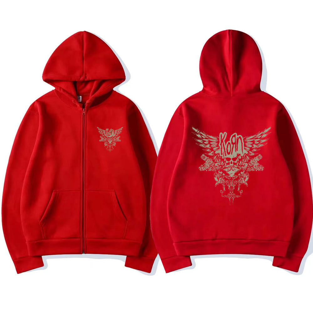 Korn Skull Wings Girls Juniors Black Graphic Zipper Hoodie