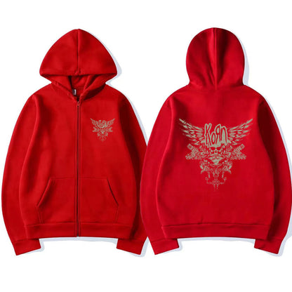 Korn Skull Wings Girls Juniors Black Graphic Zipper Hoodie