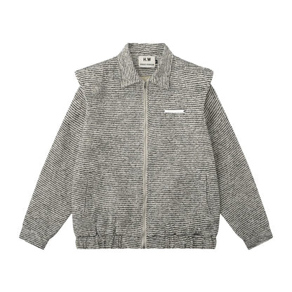 Men Jacket Coat Vintage Weave Padded Shoulder Coat Loose Lapels Jacket Autumn and Winter