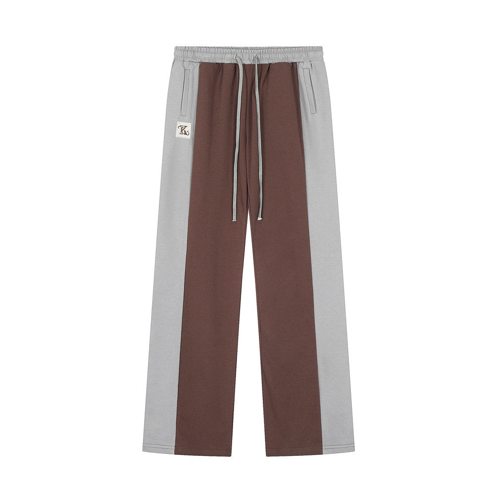 Men Sweatpants Color Contrast Patchwork Casual Pants Men's Loose Sports Straight Trousers