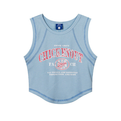 Women Vest Vintage Printed Short Top Summer Thread Fitted Sleeveless T-shirt Vest