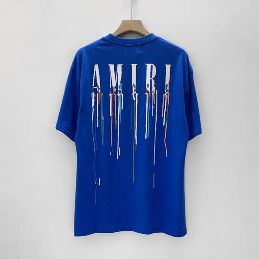 Amiri T Shirt Colorful Splash Ink Casual round Neck Short Sleeves T-shirt