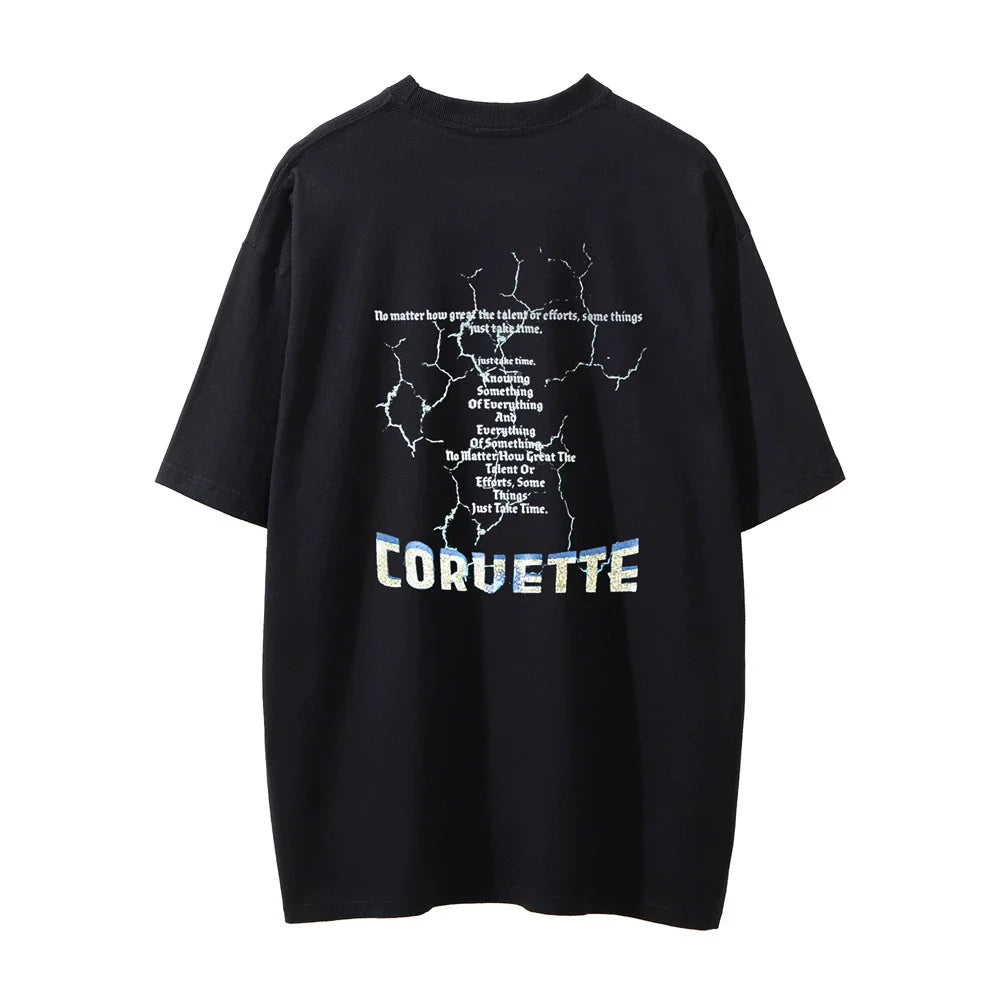 Men Vintage T-Shirt Printed Washed and Worn T-shirt Men's Loose Casual Short-Sleeved T-shirt
