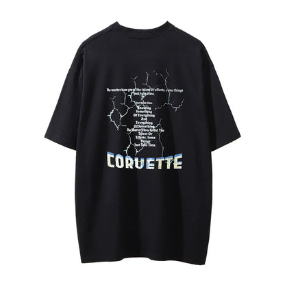 Men Vintage T-Shirt Printed Washed and Worn T-shirt Men's Loose Casual Short-Sleeved T-shirt
