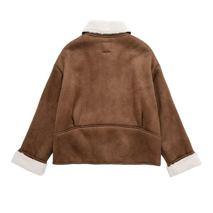 Women Cotton Coat Single Breasted Fleece Warm Loose Jacket