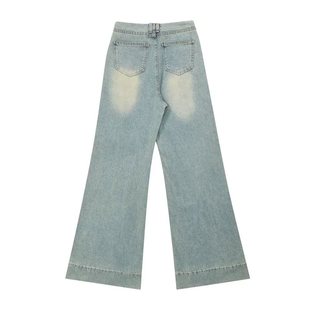 Women Pants Washed White Jeans Loose Wide Leg Pants Trousers