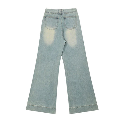 Women Pants Washed White Jeans Loose Wide Leg Pants Trousers