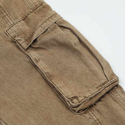 Men Jeans Multi-Pocket Workwear Loose Distressed Stitching