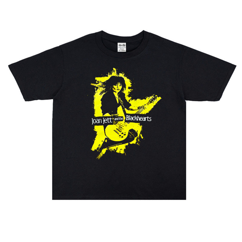 Rock Star T Shirt Punk & Rock Joan Jett Joan Jett Washed Distressed T-shirt Short Sleeve Men and Women Loose