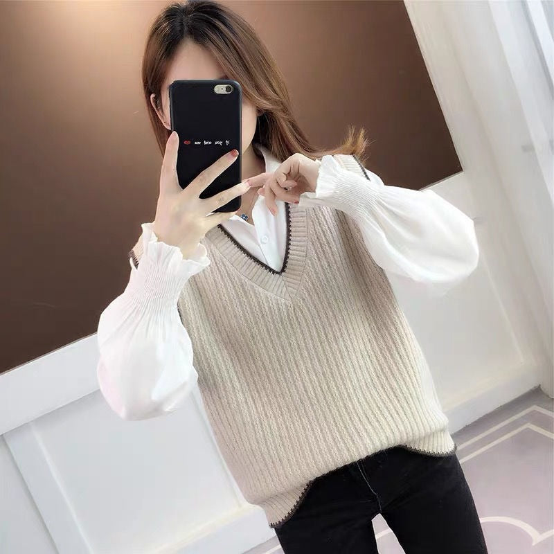 Women Knitted Pullover V-neck Knitted Vest Vest Jacket