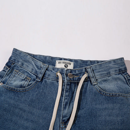 Women Pants Washed Straight Jeans Trousers