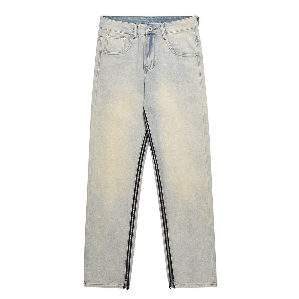 Men Jeans Zipper Loose Cool Casual Distressed